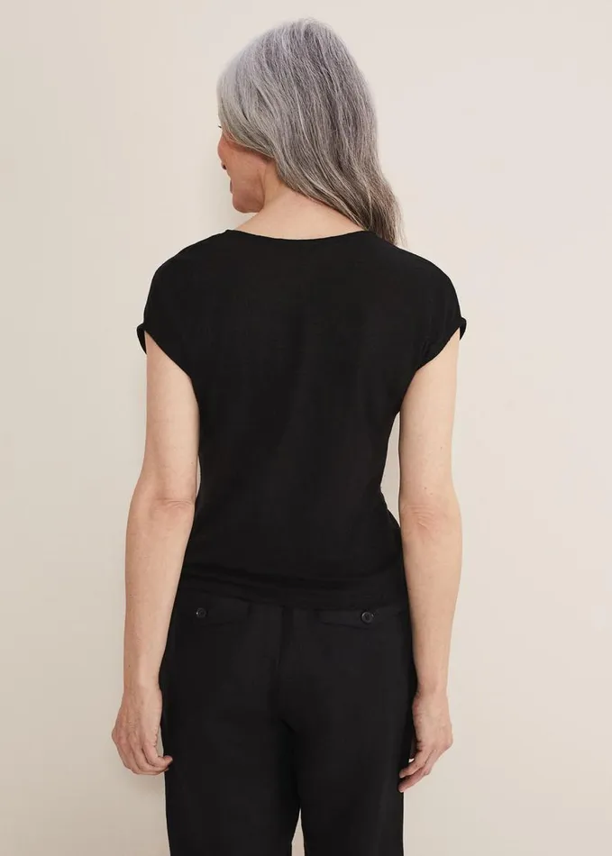 Phase Eight Reyna Linen Tie Front Top Black Women Tops and TShirts