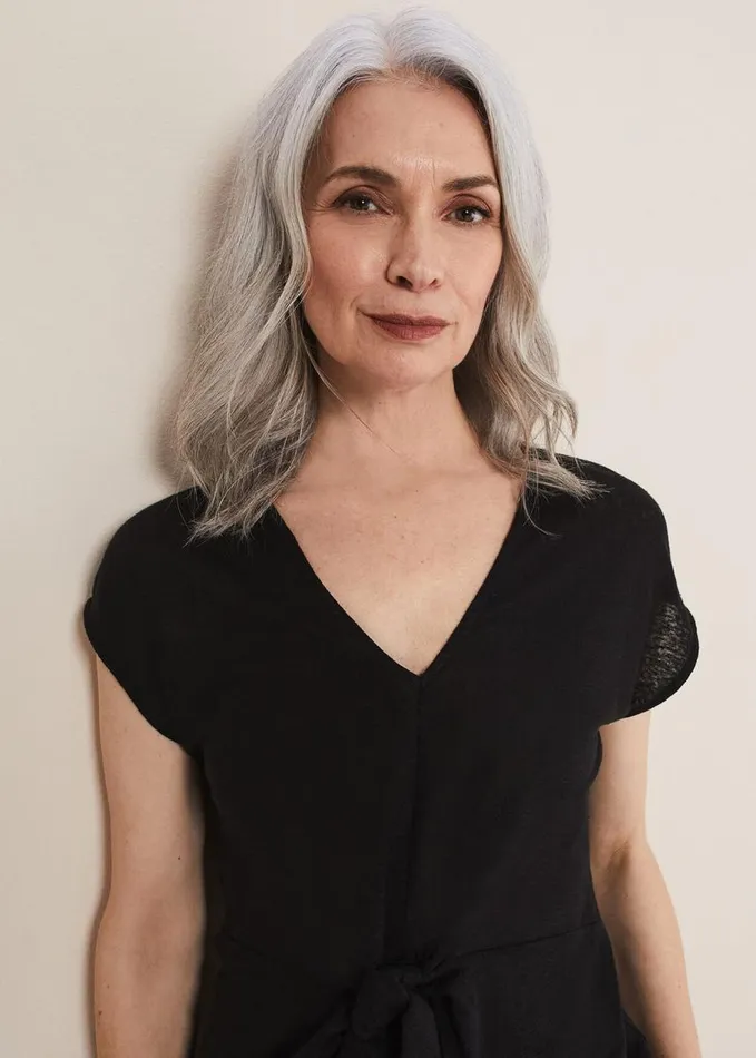 Phase Eight Reyna Linen Tie Front Top Black Women Tops and TShirts