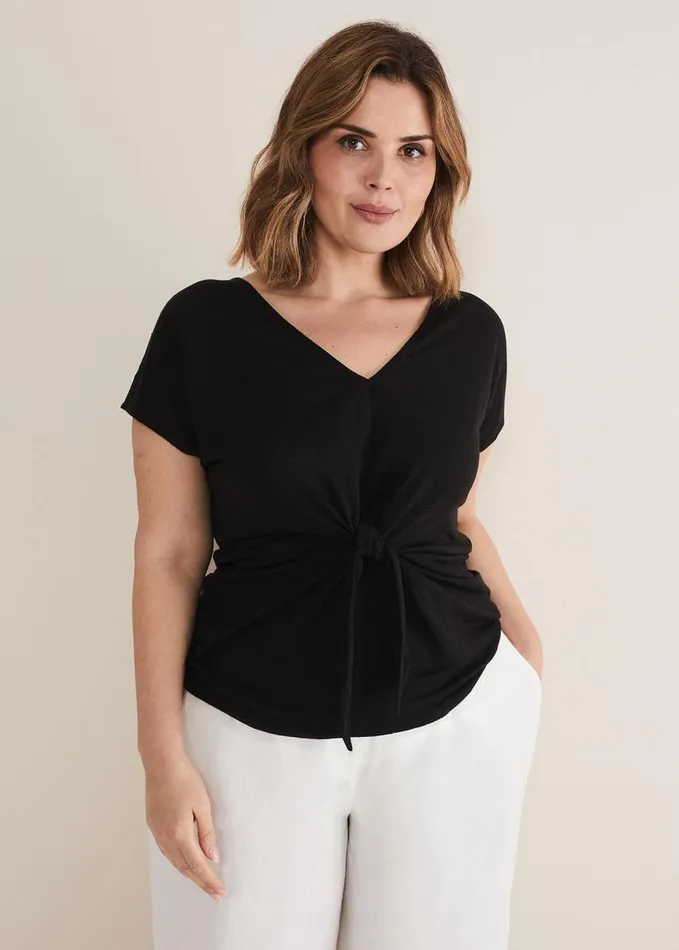 Phase Eight Reyna Linen Tie Front Top Black Women Tops and TShirts