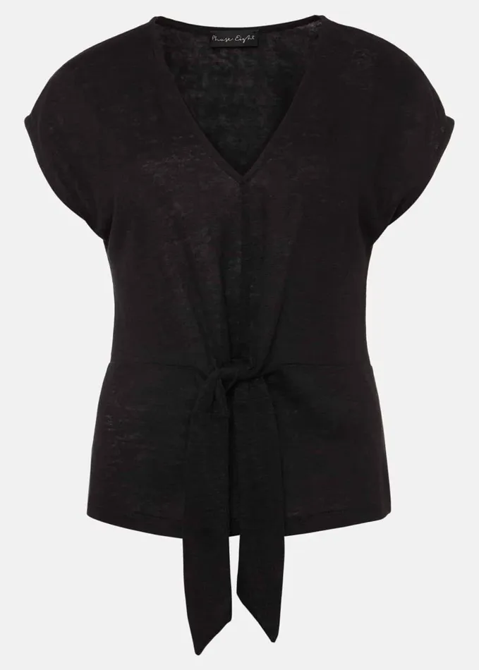 Phase Eight Reyna Linen Tie Front Top Black Women Tops and TShirts