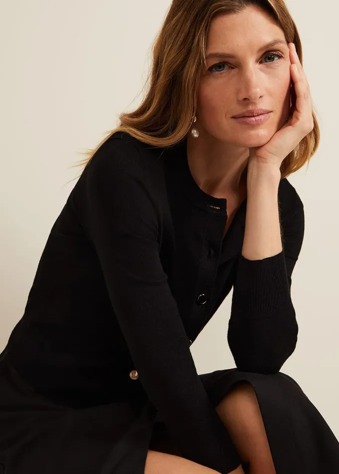 Phase Eight Robin Button Through Cardigan Black Women Knitwear