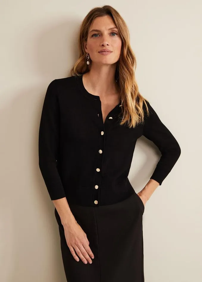 Phase Eight Robin Button Through Cardigan Black Women Knitwear
