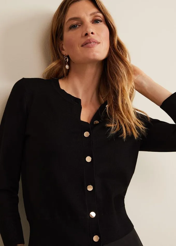 Phase Eight Robin Button Through Cardigan Black Women Knitwear