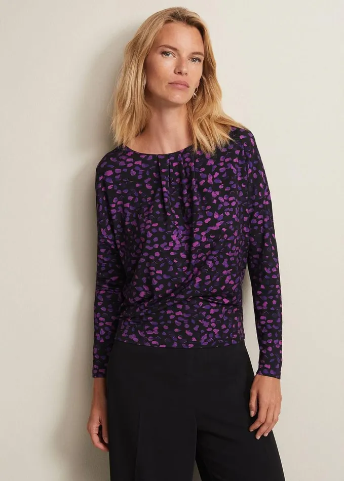 Phase Eight Ronie Abstract Pleated Top Purple Women Tops and TShirts
