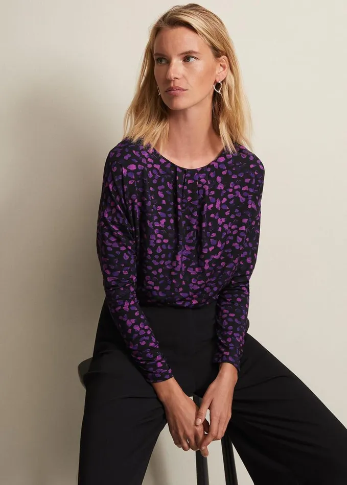 Phase Eight Ronie Abstract Pleated Top Purple Women Tops and TShirts