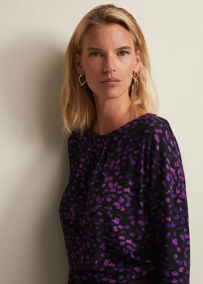 Phase Eight Ronie Abstract Pleated Top Purple Women Tops and TShirts