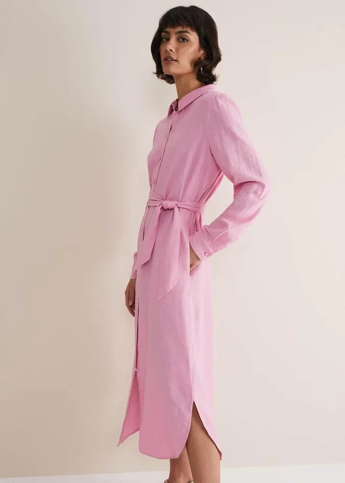 Phase Eight Rosalina Pink Linen Shirt Dress Pink Women Dresses