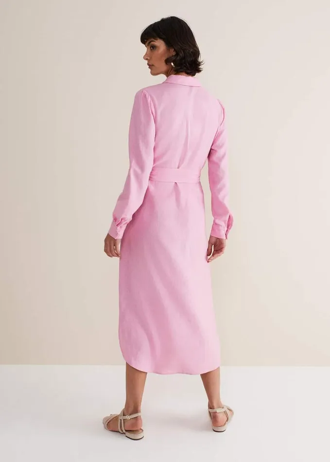 Phase Eight Rosalina Pink Linen Shirt Dress Pink Women Dresses