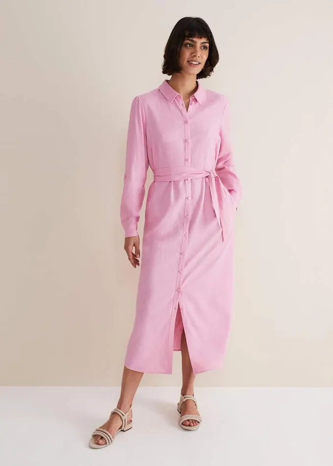 Phase Eight Rosalina Pink Linen Shirt Dress Pink Women Dresses
