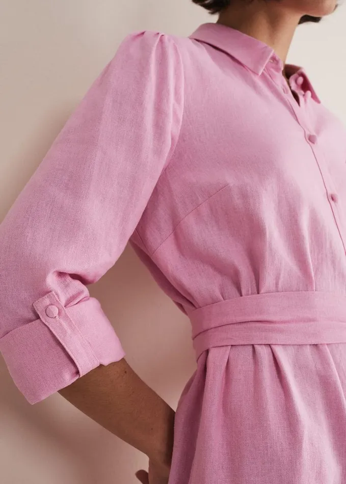Phase Eight Rosalina Pink Linen Shirt Dress Pink Women Dresses