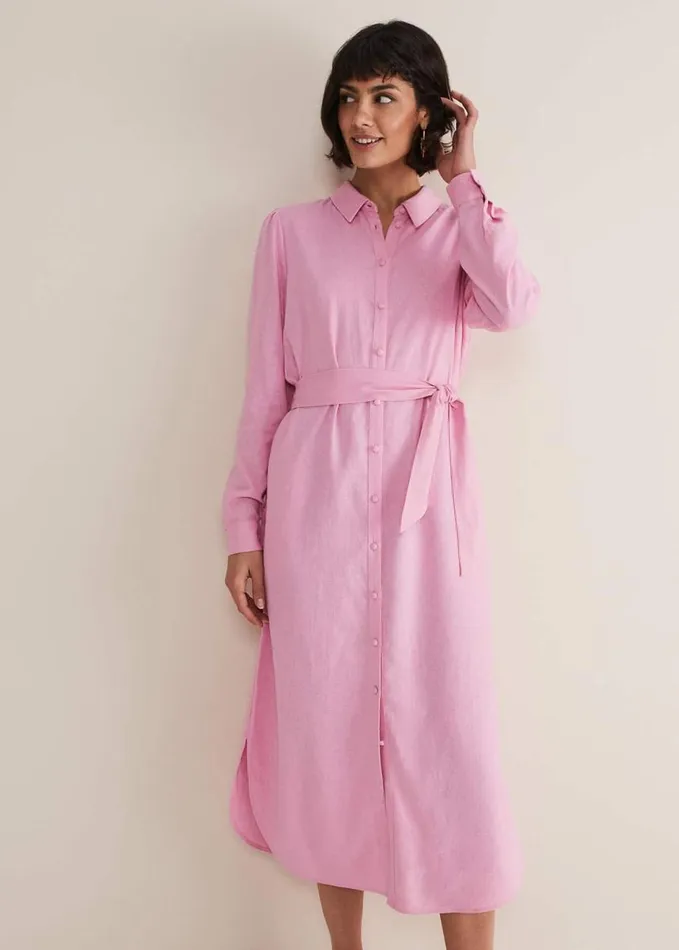Phase Eight Rosalina Pink Linen Shirt Dress Pink Women Dresses
