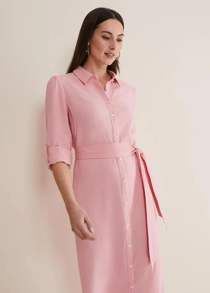 Phase Eight Rosalina Pink Linen Shirt Dress Pink Women Dresses