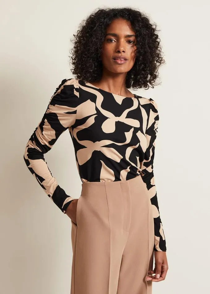 Phase Eight Rosalita Bow Print Top Neutral Women Tops and TShirts