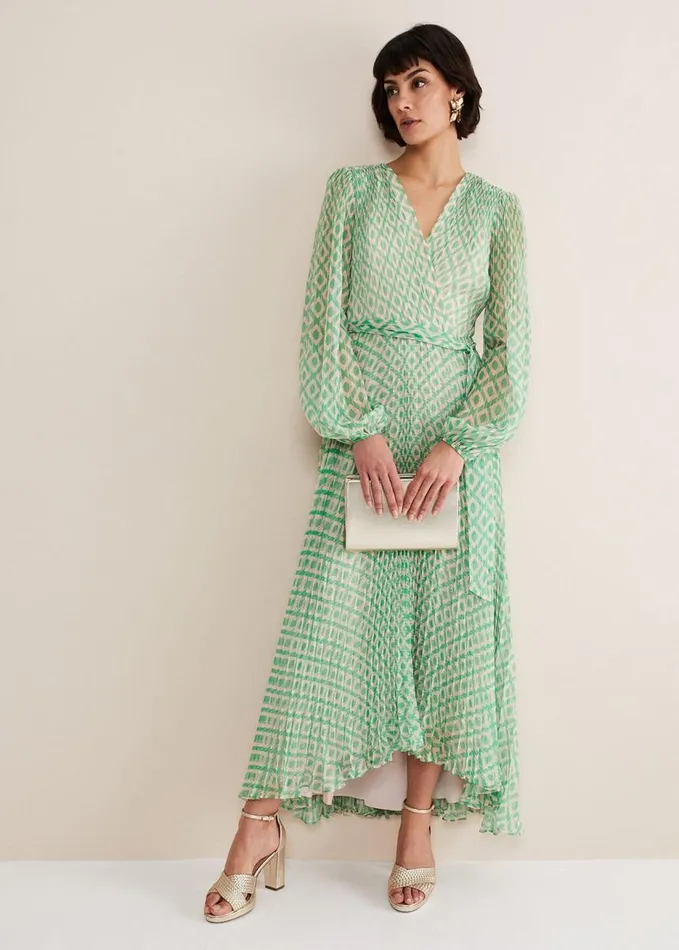 Phase Eight Roxanna Pleated Diamond Maxi Dress Powder Pinkgreen Women Dresses