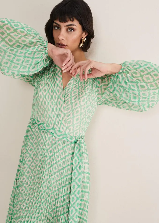 Phase Eight Roxanna Pleated Diamond Maxi Dress Powder Pinkgreen Women Dresses