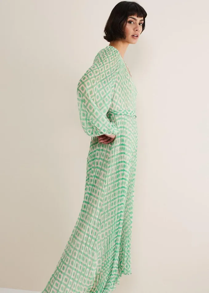 Phase Eight Roxanna Pleated Diamond Maxi Dress Powder Pinkgreen Women Dresses