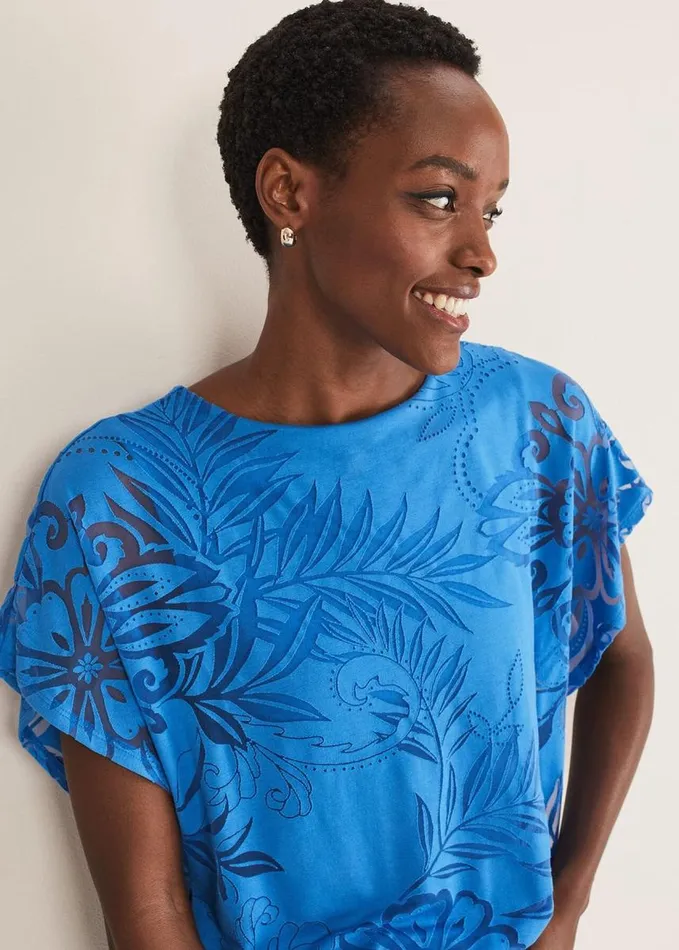 Phase Eight Rubi Burnout Top Sapphire Blue Women Tops and TShirts