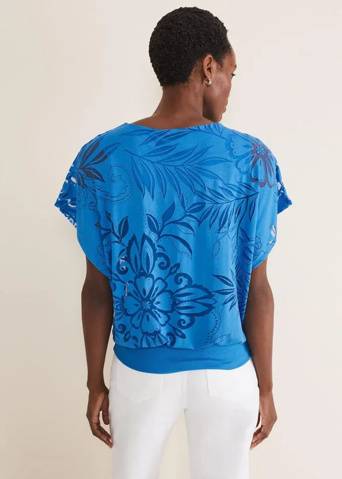 Phase Eight Rubi Burnout Top Sapphire Blue Women Tops and TShirts