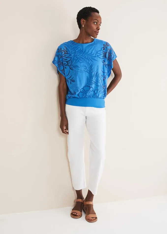 Phase Eight Rubi Burnout Top Sapphire Blue Women Tops and TShirts