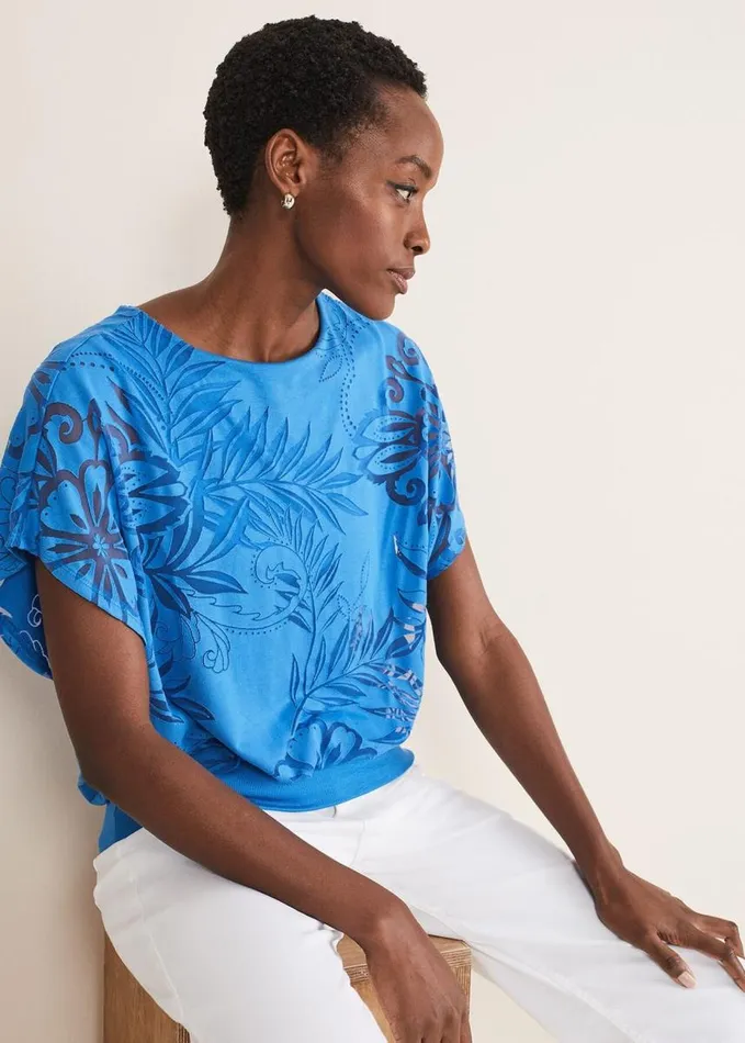 Phase Eight Rubi Burnout Top Sapphire Blue Women Tops and TShirts