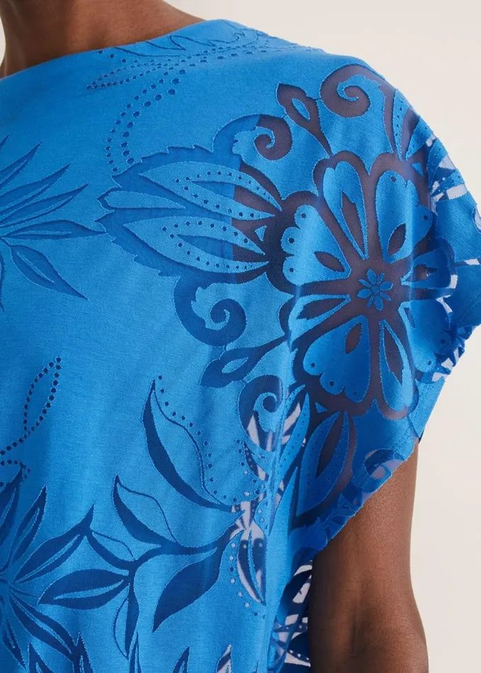 Phase Eight Rubi Burnout Top Sapphire Blue Women Tops and TShirts