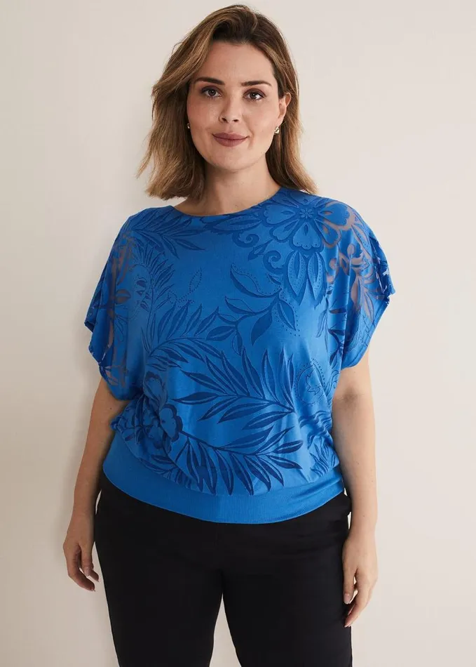 Phase Eight Rubi Burnout Top Sapphire Blue Women Tops and TShirts