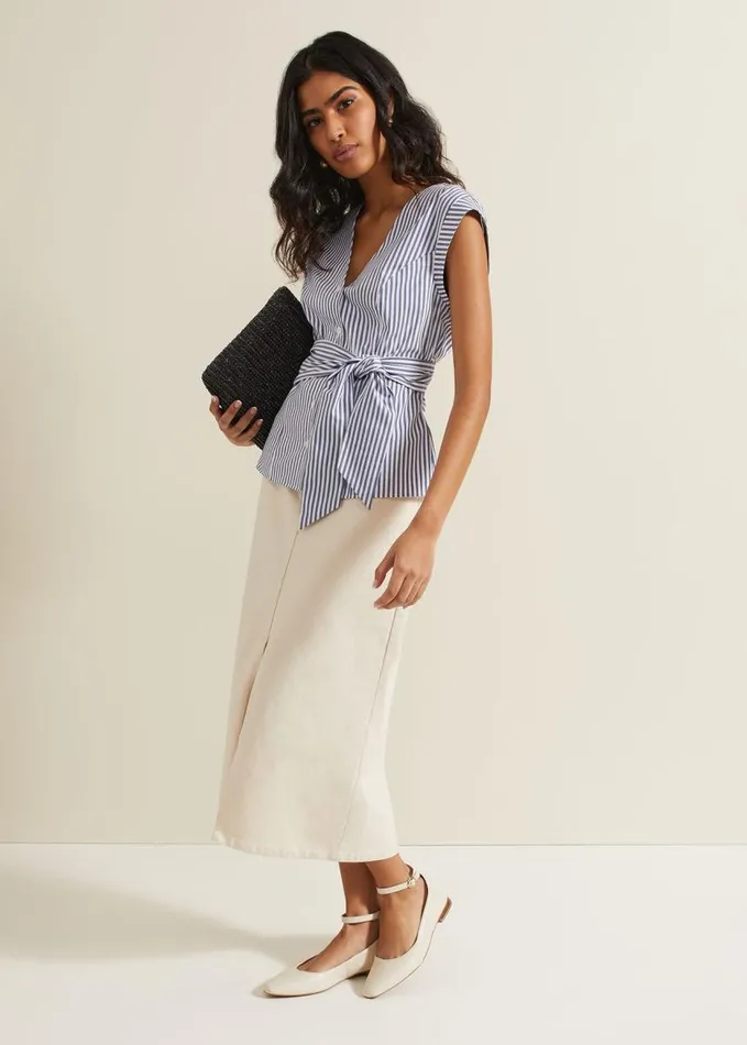 Phase Eight Sadie Striped Tie Waist Shirt Blue Women Shirts and Blouses