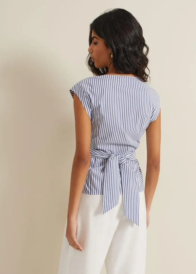Phase Eight Sadie Striped Tie Waist Shirt Blue Women Shirts and Blouses