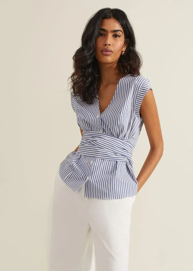 Phase Eight Sadie Striped Tie Waist Shirt Blue Women Shirts and Blouses