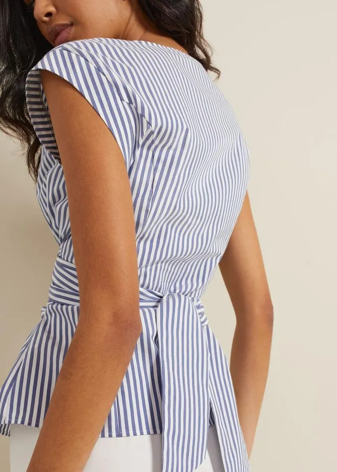 Phase Eight Sadie Striped Tie Waist Shirt Blue Women Shirts and Blouses