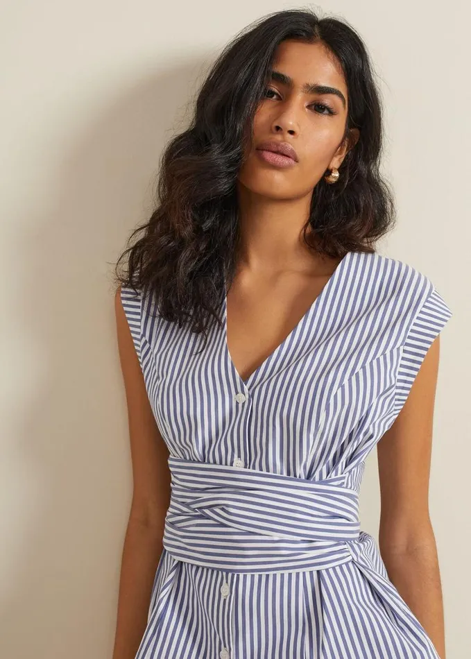 Phase Eight Sadie Striped Tie Waist Shirt Blue Women Shirts and Blouses
