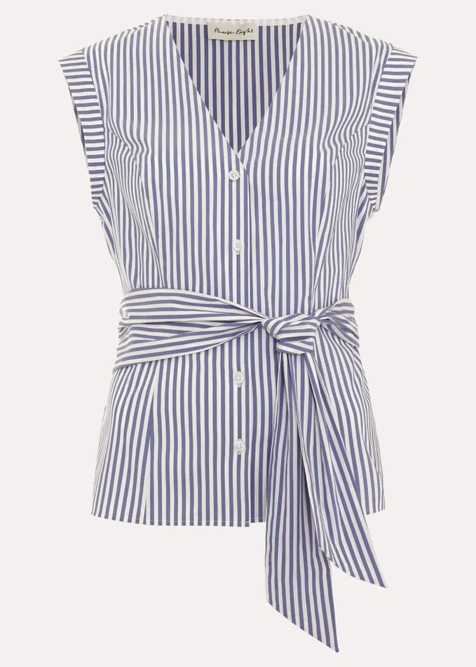 Phase Eight Sadie Striped Tie Waist Shirt Blue Women Shirts and Blouses