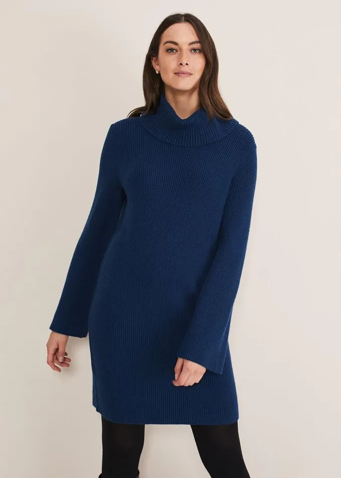 Phase Eight Saffie Cosy Ribbed Sleeve Knit Dress Dark Teal Women Dresses