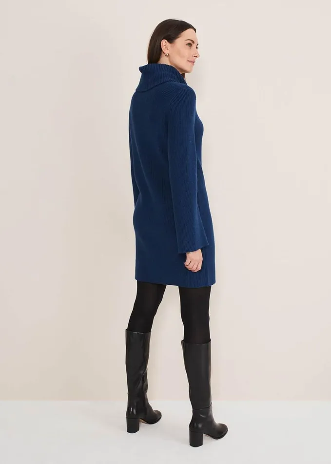 Phase Eight Saffie Cosy Ribbed Sleeve Knit Dress Dark Teal Women Dresses