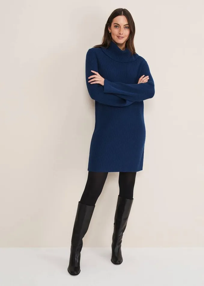 Phase Eight Saffie Cosy Ribbed Sleeve Knit Dress Dark Teal Women Dresses