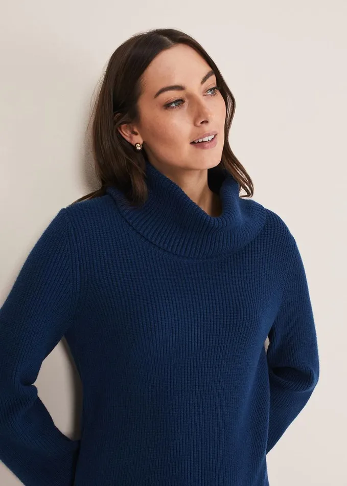 Phase Eight Saffie Cosy Ribbed Sleeve Knit Dress Dark Teal Women Dresses