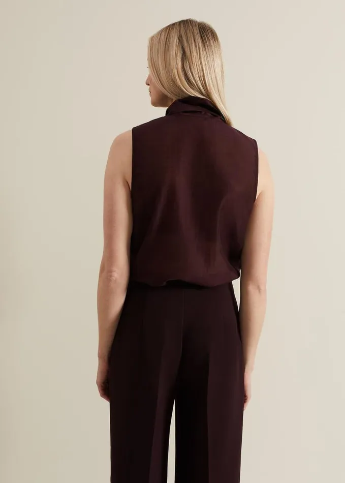 Phase Eight Saylor Sleeveless Pussybow Blouse Burgundy Women Shirts and Blouses