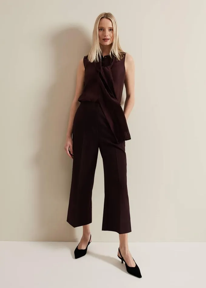 Phase Eight Saylor Sleeveless Pussybow Blouse Burgundy Women Shirts and Blouses