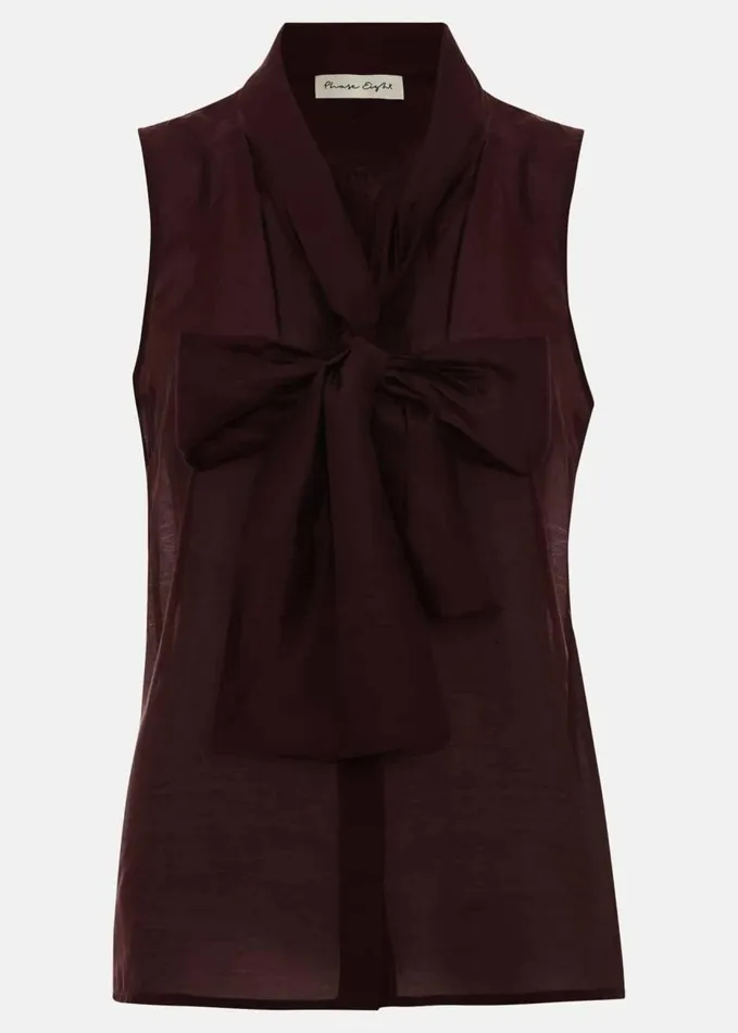 Phase Eight Saylor Sleeveless Pussybow Blouse Burgundy Women Shirts and Blouses