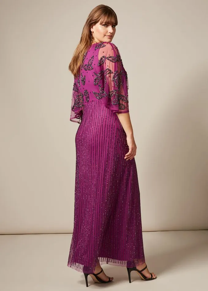 Phase Eight Selene Beaded Maxi Dress Magenta Women Dresses