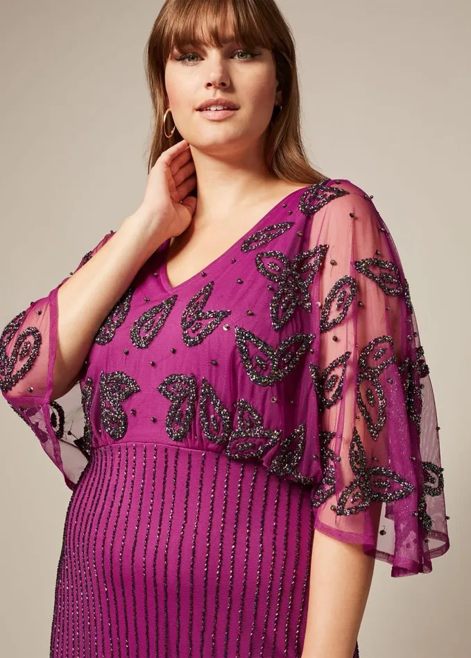 Phase Eight Selene Beaded Maxi Dress Magenta Women Dresses