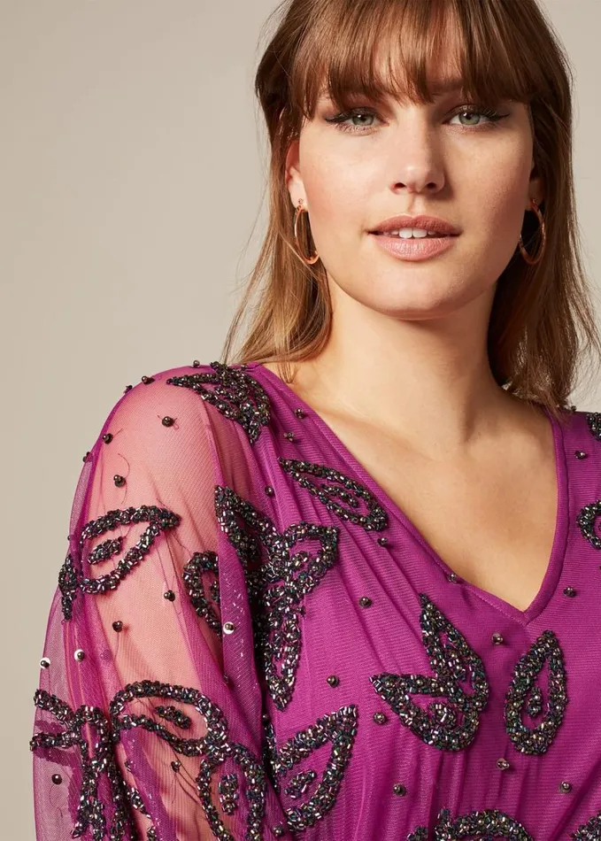 Phase Eight Selene Beaded Maxi Dress Magenta Women Dresses
