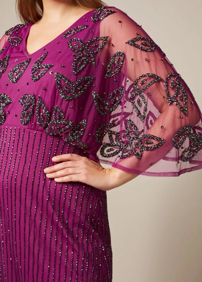 Phase Eight Selene Beaded Maxi Dress Magenta Women Dresses