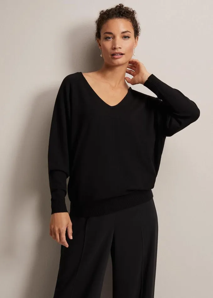 Phase Eight Senita Fine Knit VNeck Jumper Black Women Knitwear
