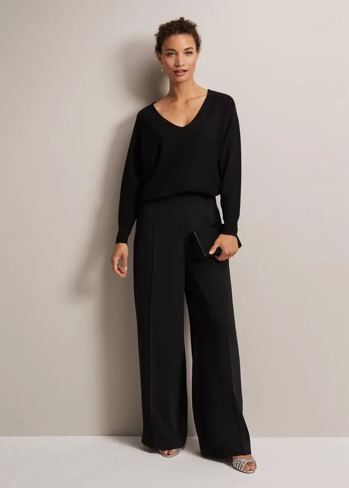 Phase Eight Senita Fine Knit VNeck Jumper Black Women Knitwear