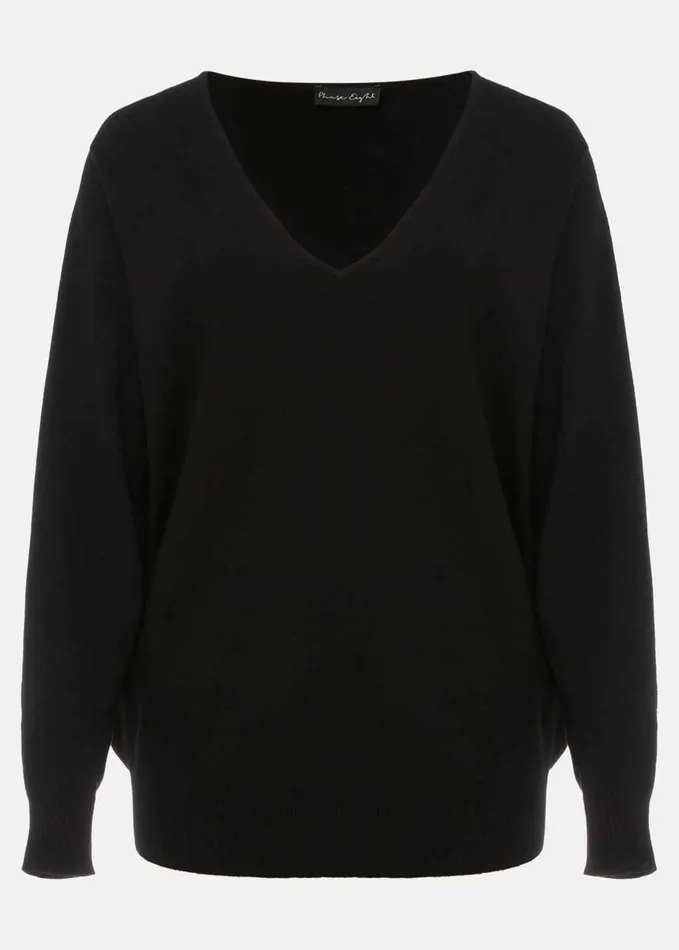 Phase Eight Senita Fine Knit VNeck Jumper Black Women Knitwear
