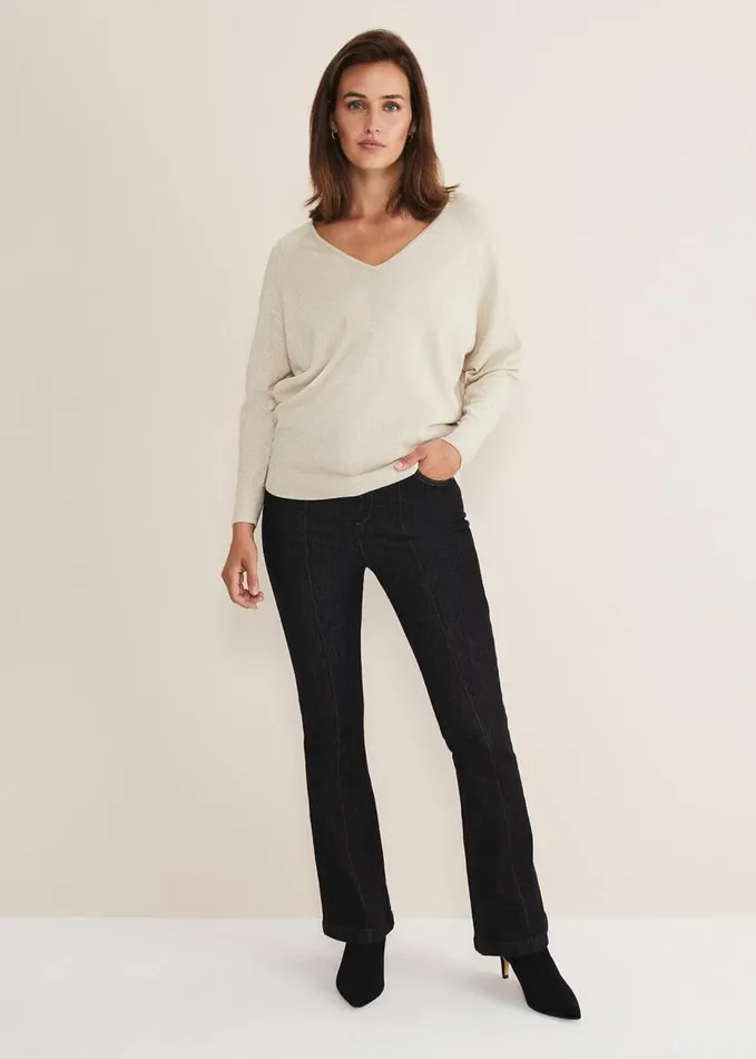 Phase Eight Senita V Neck Lurex Jumper Gold Women Knitwear