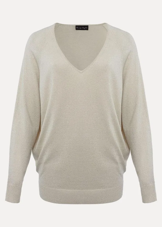 Phase Eight Senita V Neck Lurex Jumper Gold Women Knitwear