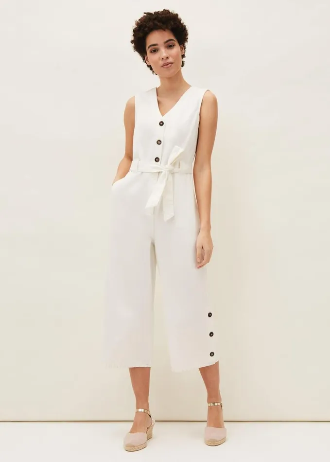 Phase Eight Shemi Denim Jumpsuit White Women Dresses