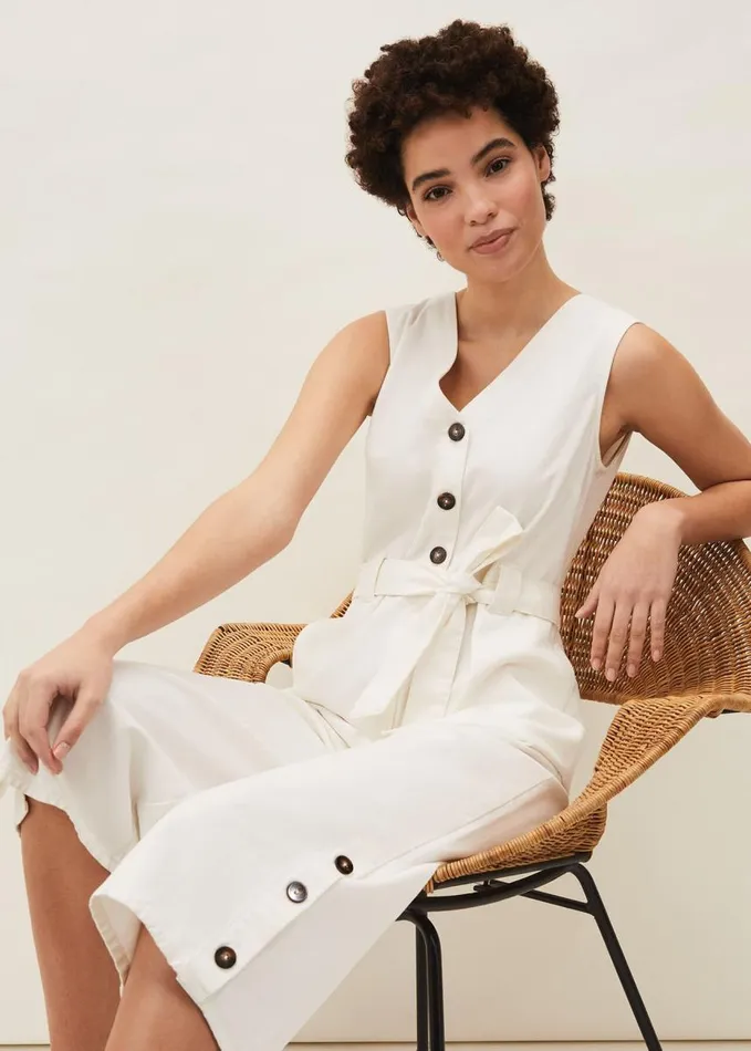 Phase Eight Shemi Denim Jumpsuit White Women Dresses